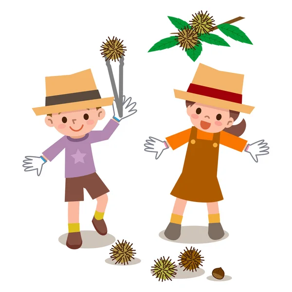 Children to be picking up chestnuts — Stock Vector