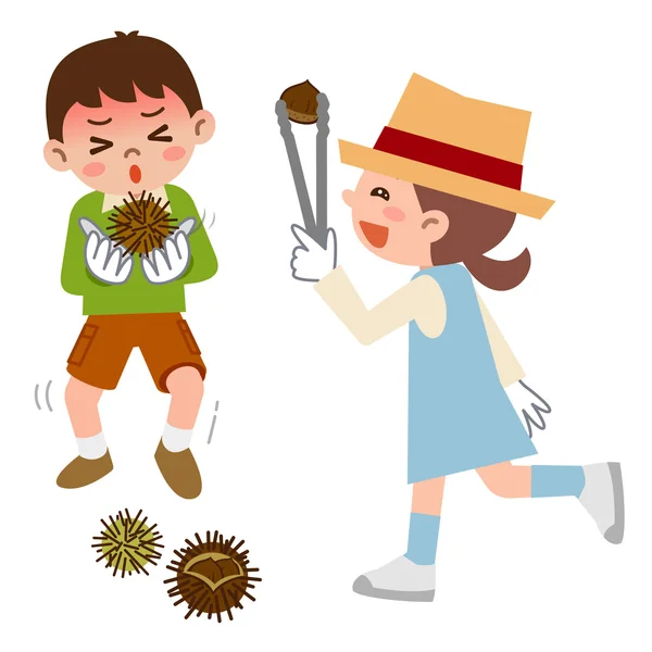 Children to be picking up chestnuts — Stock Vector