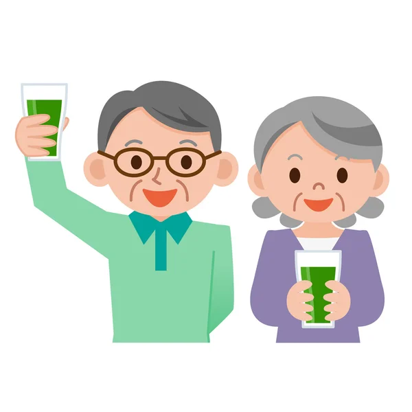 Coppia anziana bere succo di verdura — Vettoriale Stock