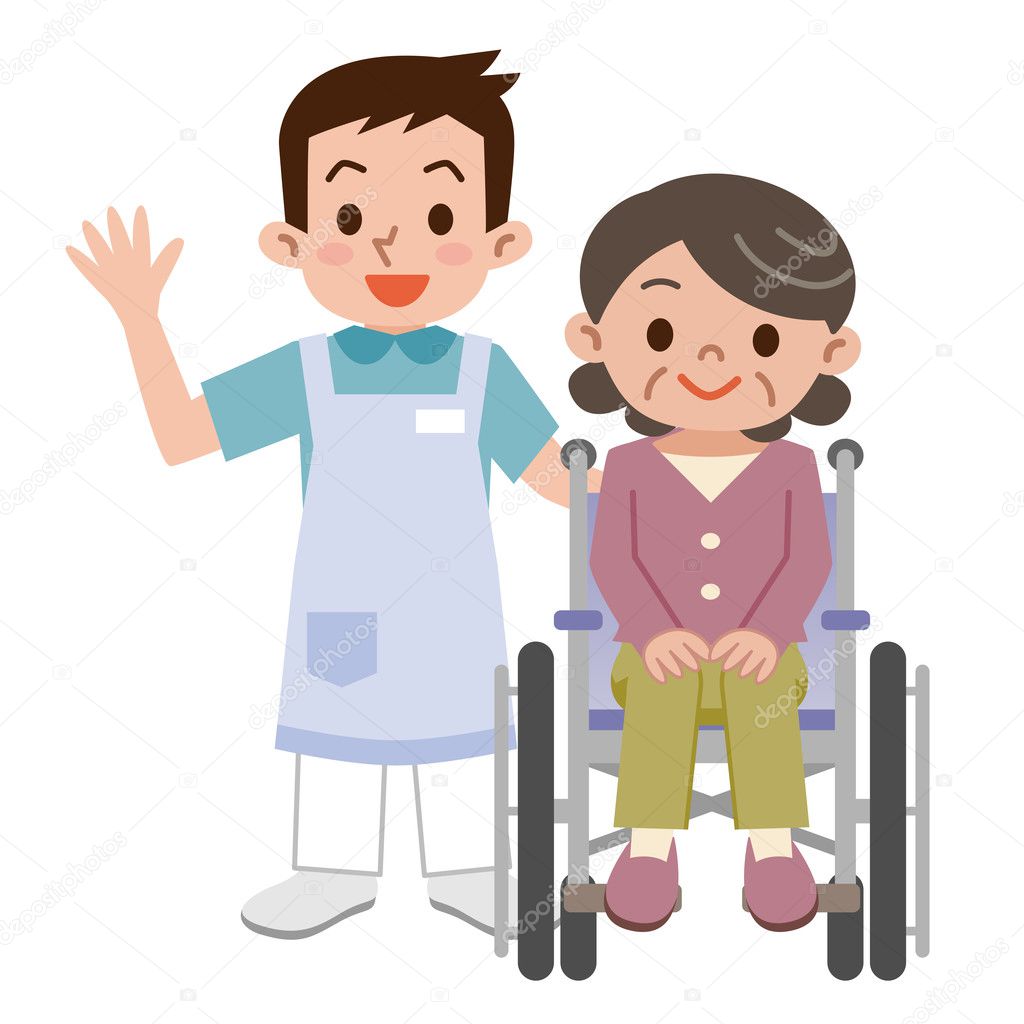 Senior woman in a wheelchair and young caregiver