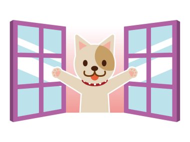 Köpek-e doğru açık belgili tanımlık pencere