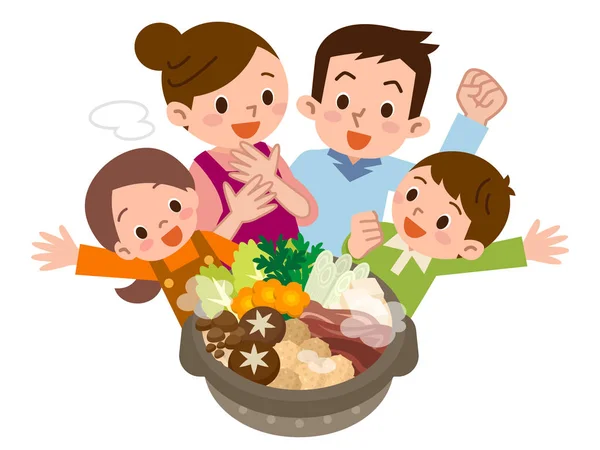 Sourire de famille réjouissez-vous en casserole — Image vectorielle