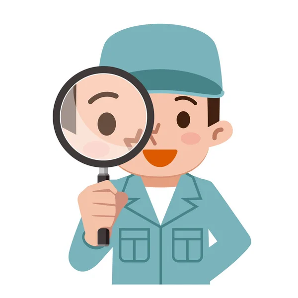 Men of work clothes with a magnifying glass — Stock Vector