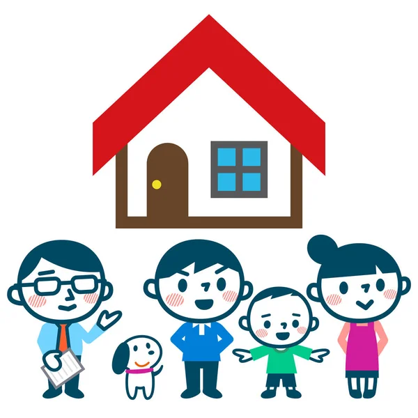 Familia pensando en comprar una casa — Vector de stock