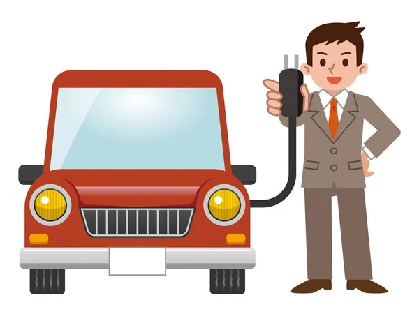 Ηλεκτρικό αυτοκίνητο και επιχειρηματίας — Διανυσματικό Αρχείο