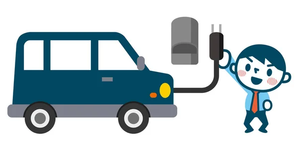 Elektrické auto a muž — Stockový vektor