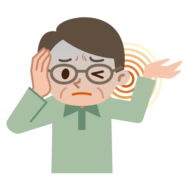 Senior male suffering from tinnitus — Stock Vector