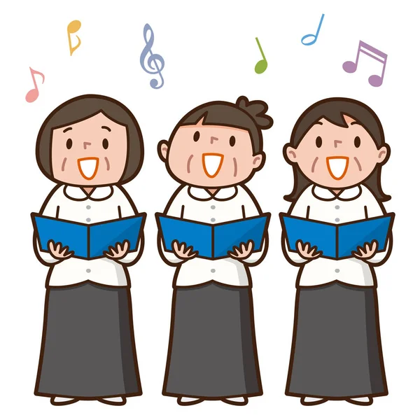 三个高级妇女一起歌唱 — 图库矢量图片