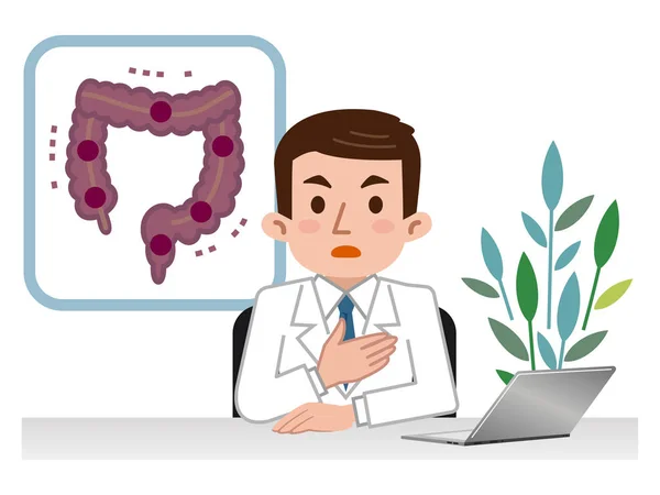 Doctor explicando el intestino grueso — Vector de stock