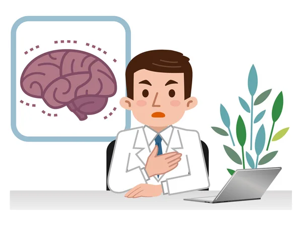 Doctor explicando el cerebro — Vector de stock