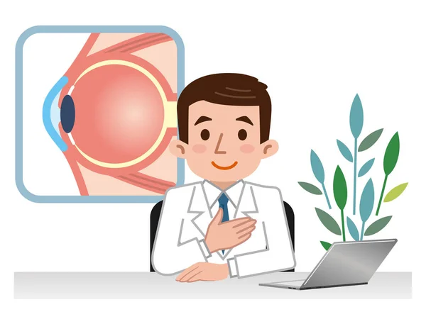 Dottore che spiega il bulbo oculare — Vettoriale Stock