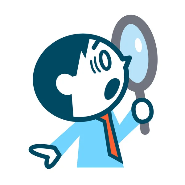 Young businessman looking into the magnifying glass — Stock Vector