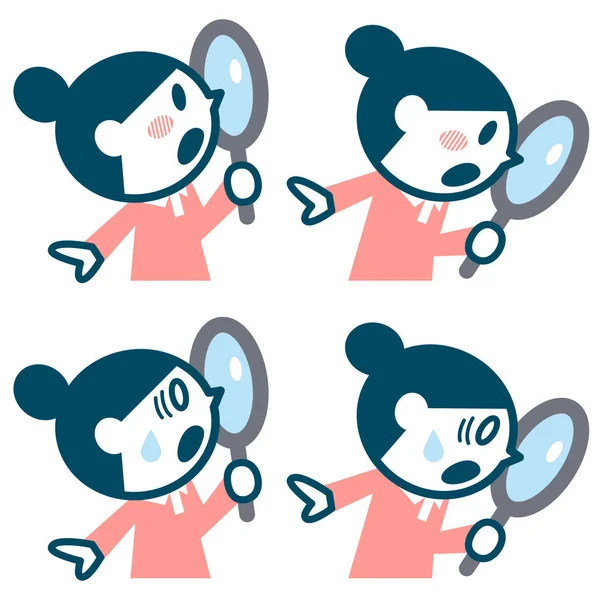 Conjunto de señoritas mirando a la lupa — Vector de stock