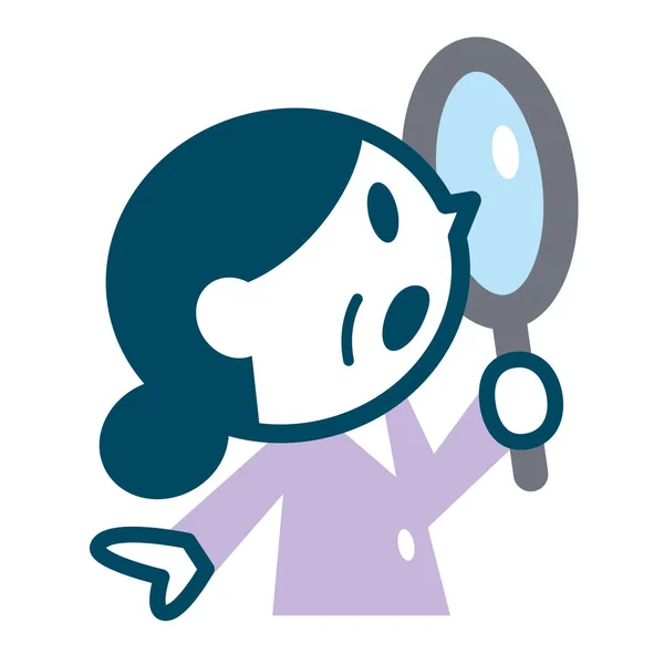 Senior woman looking into the magnifying glass — Stock Vector