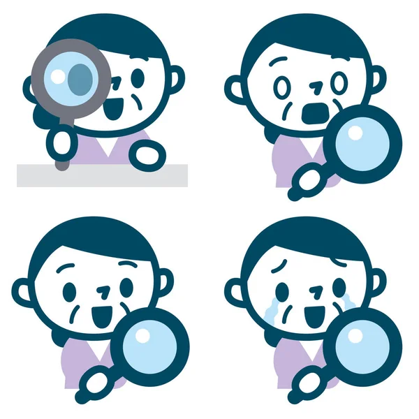 Set of senior women looking into the magnifying glass — Stock Vector