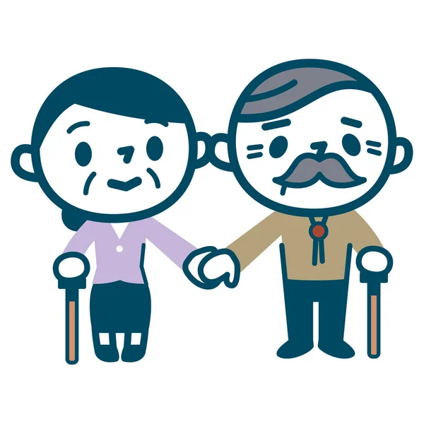 Illustration of elderly couple holding hands — Stock Vector