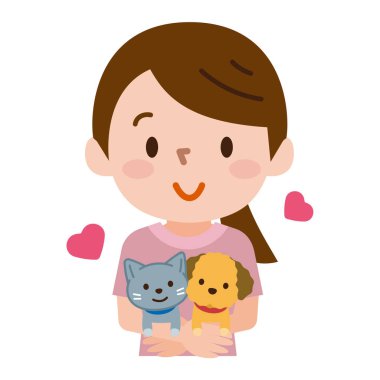 Genç kadın bir evde beslenen hayvan sarılma