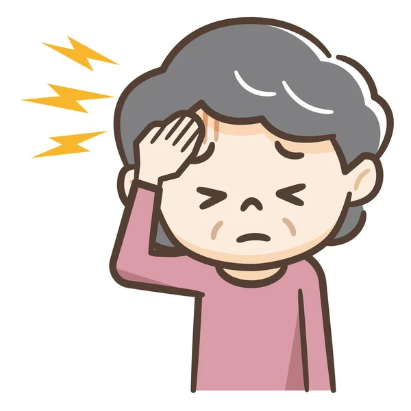 Yaşlı kadın baş ağrısı çekiyor. — Stok Vektör