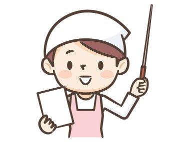 Sırıtkan kadın aşçı, işaret çubuğuyla