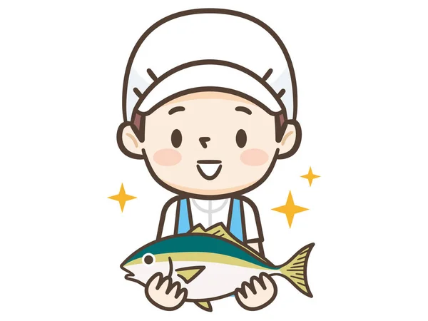 Young cook woman has fresh fish — Stock Vector