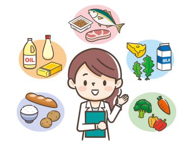 Young nutritionist woman and ingredients clipart
