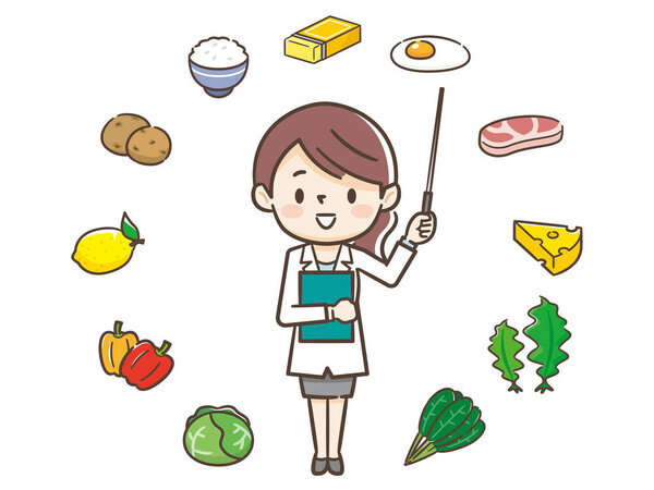 Young nutritionist woman and ingredients