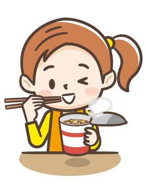 Tatlı kız ramen yiyor.