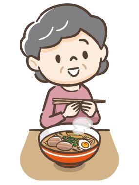 Son sınıf öğrencisi bir kadının ramen yediği bir resim.