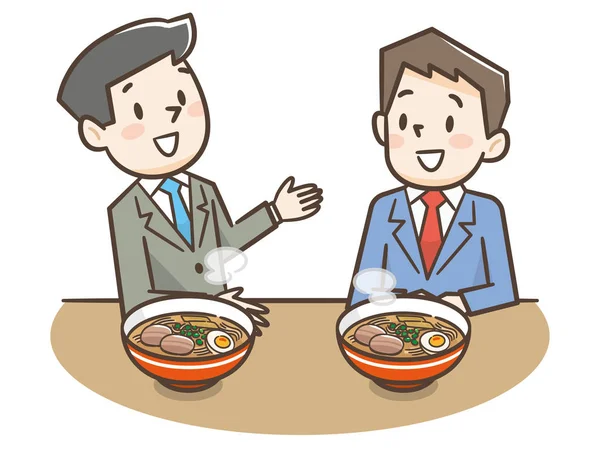 Ilustrasi dari dua orang makan ramen - Stok Vektor