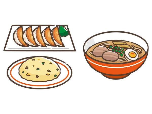 Illustration of ramen, fried rice and gyoza — Stock Vector