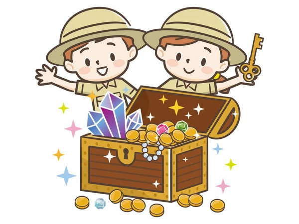 Children who found a treasure chest — 스톡 벡터