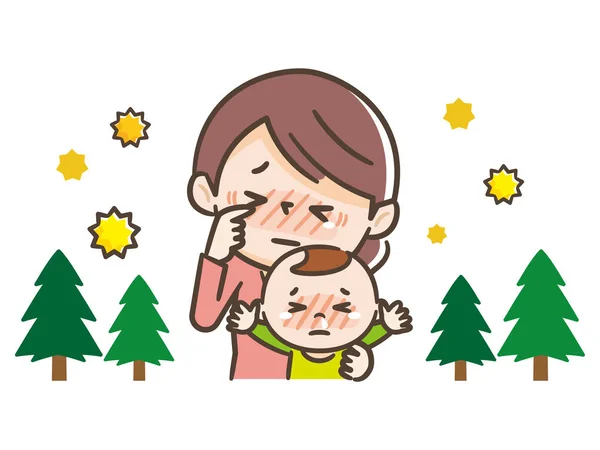 Родители и дети, страдающие от сенной лихорадки — стоковый вектор