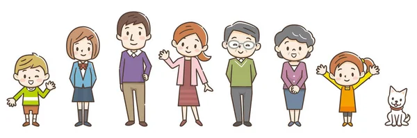 Illustration einer Drei-Generationen-Familie — Stockvektor