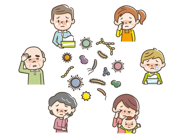 Unwell people and viruses and pathogens — 스톡 벡터