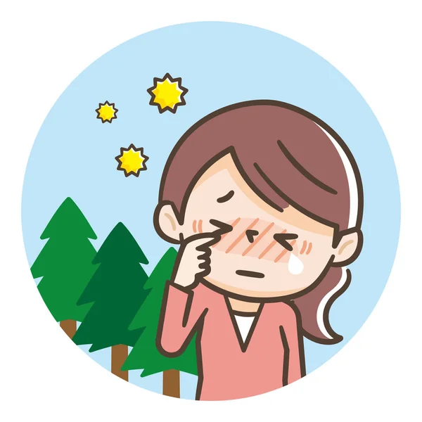 Hay πυρετό γυναίκα απεικόνιση, κέδρος αλλεργική ρινίτιδα — Διανυσματικό Αρχείο