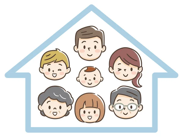 Щасливий будинок з сім'єю трьох поколінь — стоковий вектор