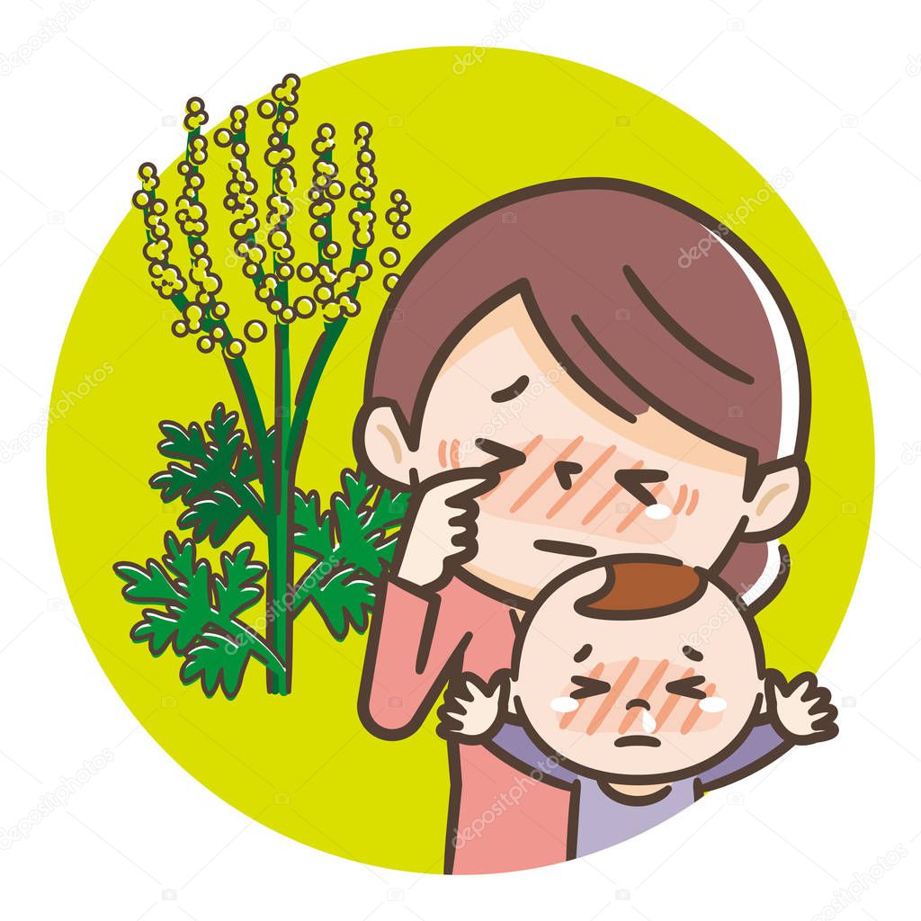 Hay fever parent and child illustration, ragweed hay fever