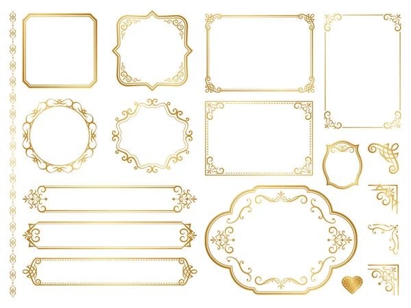 Golden ornate frames and scroll elements. — Stock Vector