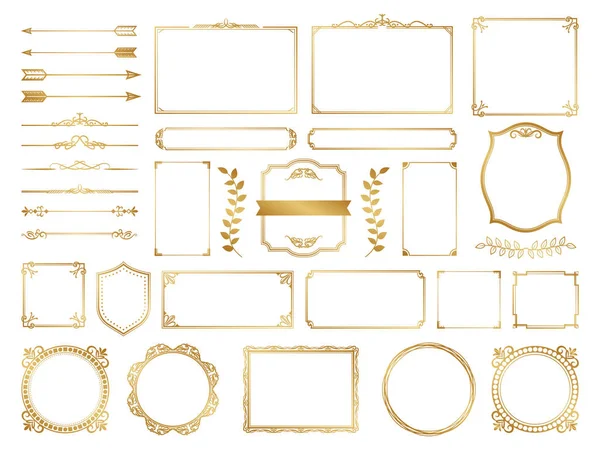 Molduras Ornamentadas Douradas Elementos Rolagem — Vetor de Stock