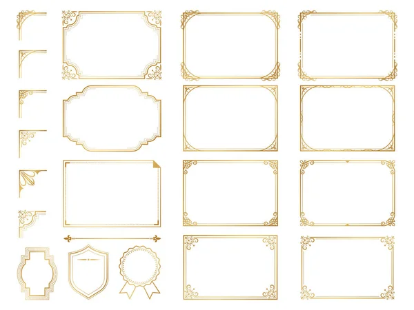 Golden Ornate Frames Scroll Elements — Stock Vector