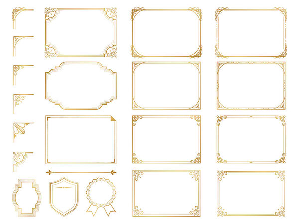 Golden ornate frames and scroll elements.