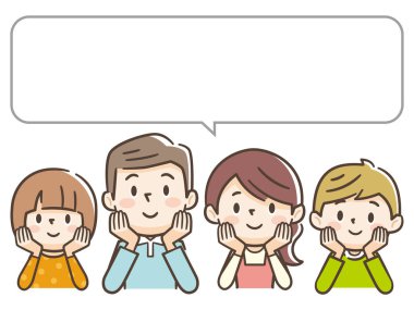 Happy family members sitting side by side with hands on chin. vector Happy family members sitting side by side with hands on chin. vector