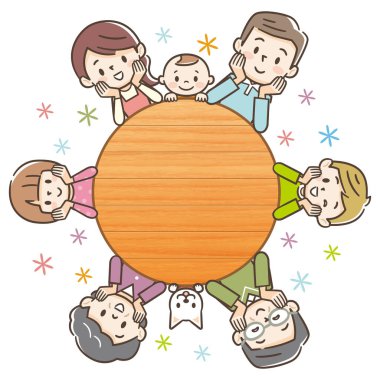 Mutlu aile fertleri yan yana oturur, elleri çenelerinde.. 