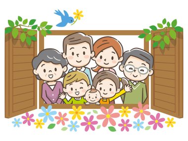 Pencereden dışarı bakmak için aile