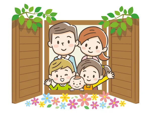 Family Look Out Window — Stock Vector