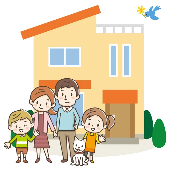 Ευτυχισμένη Οικογένεια Μπροστά Από Σπίτι — Διανυσματικό Αρχείο