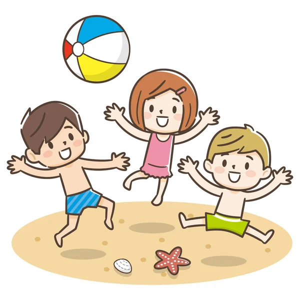 Barn Leker Med Strandbollen — Stock vektor
