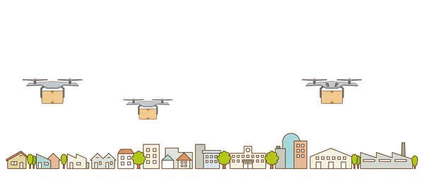 Cidade Drone Entrega Conceito Vetor Ilustração Quadricópteros Que Transportam Embalagens —  Vetores de Stock