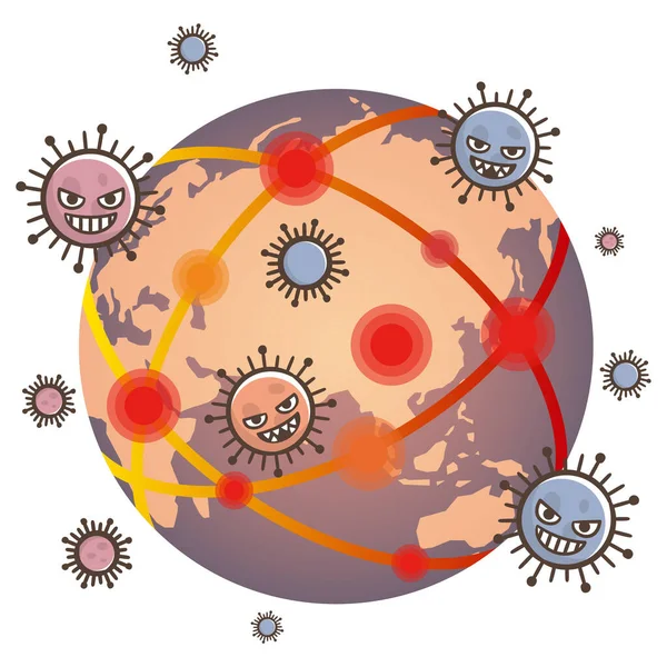 Covid Conceito Pandêmico Ataque Vírus Coronavirus 2019 Ncov Globo Terrestre —  Vetores de Stock