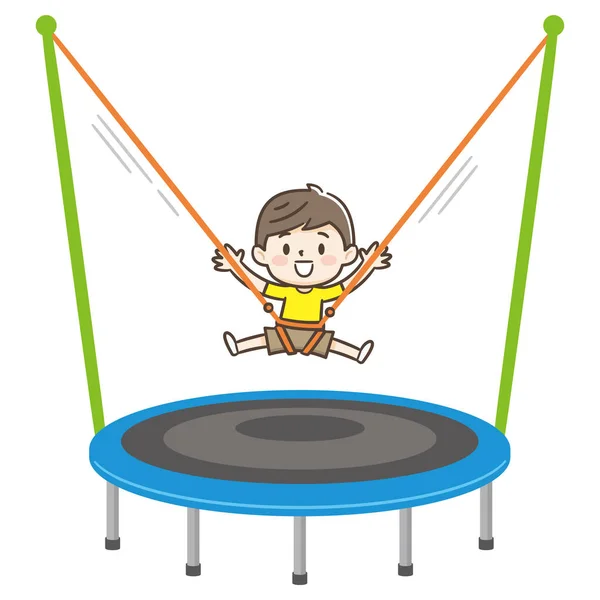 Little Boy Jumping Trampoline White Backgroun — Stock Vector